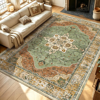 YARNSCAPE 5' x 7' Machine Washable Area Rug, Non-Slip Low-Pile Carpet