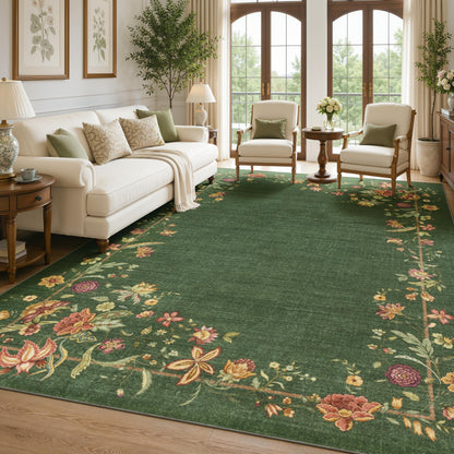JOLLYVOGUE Washable 8x10 Area Rug for Living Room, Vintage Floral, Beige