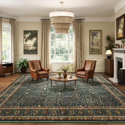 Lofus 9x12 Washable Area Rug for Living Room, Non-Slip Green Boho Carpet