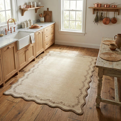 GarveeHome 5x7 Scalloped Area Rug Jute Washable Bedroom Living Room Rug