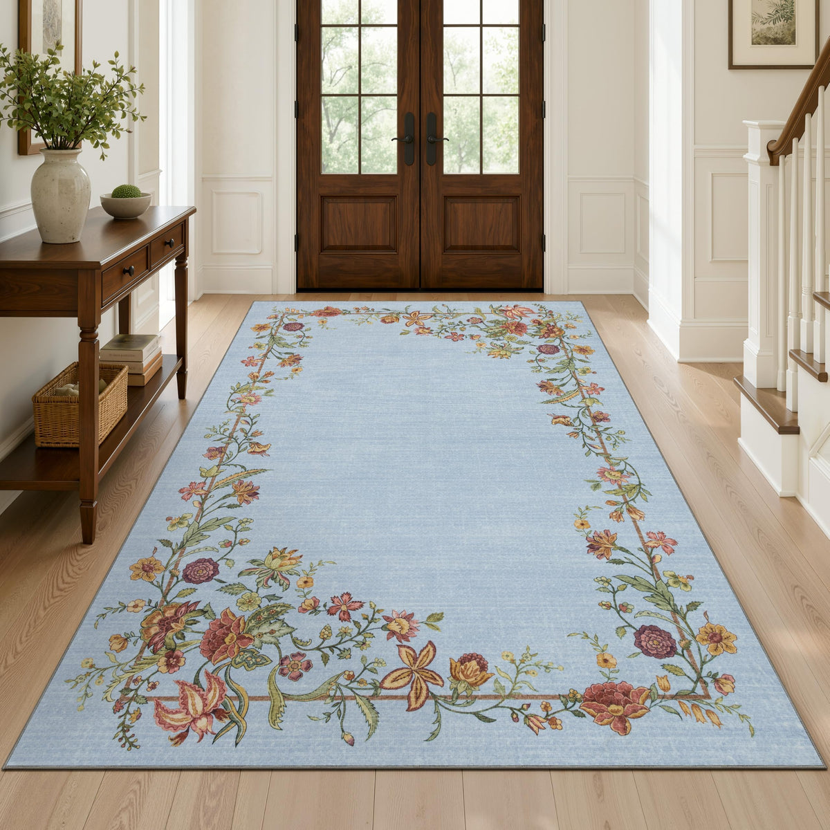 JOLLYVOGUE Washable 8x10 Area Rug for Living Room, Vintage Floral, Beige