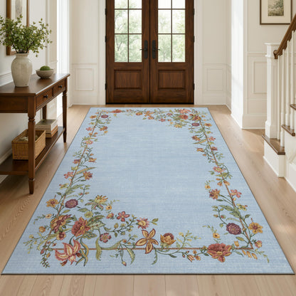 JOLLYVOGUE Washable 8x10 Area Rug for Living Room, Vintage Floral, Beige