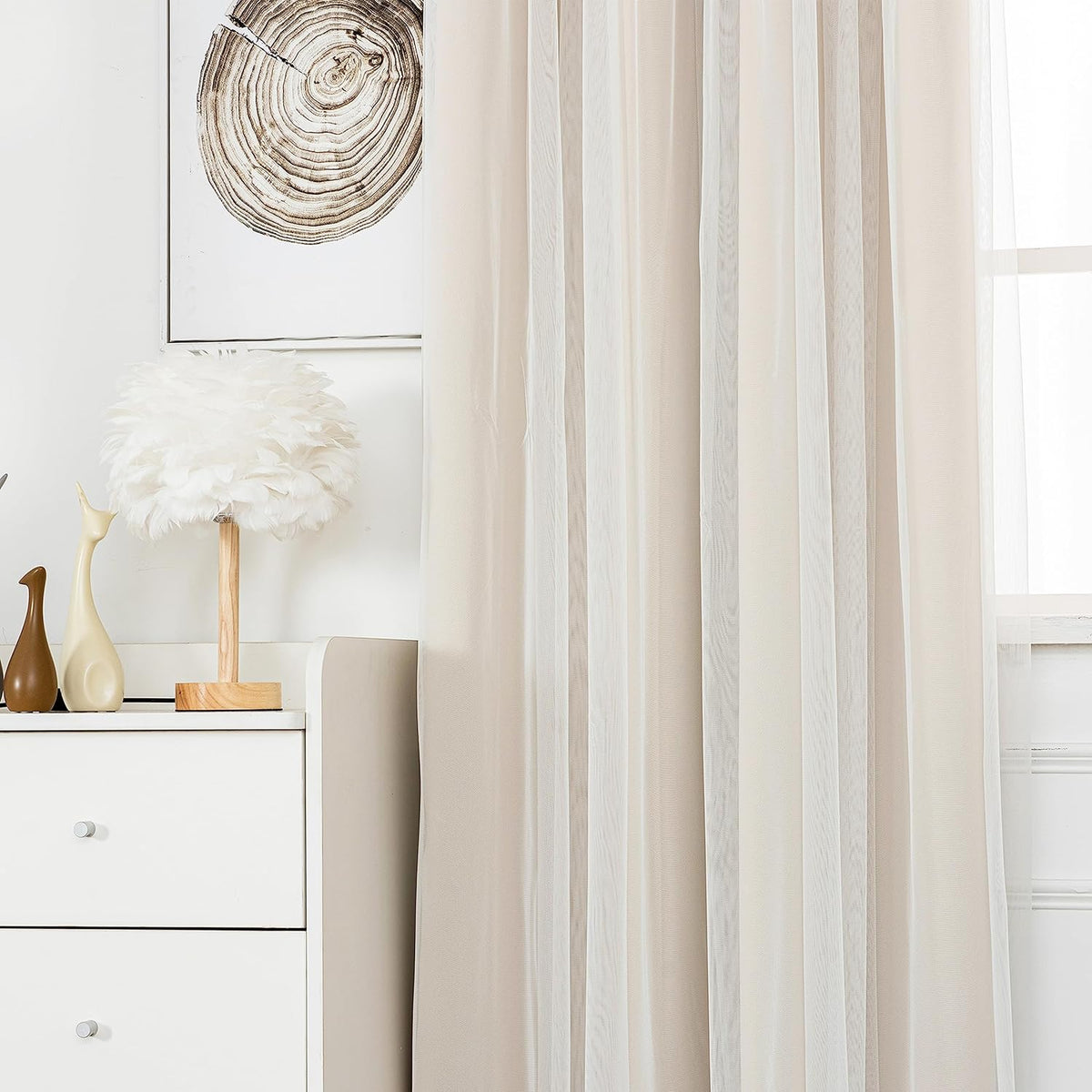 INLINAS Blackout Curtains with Sheer Overlay, Beige, 52x84 Inches