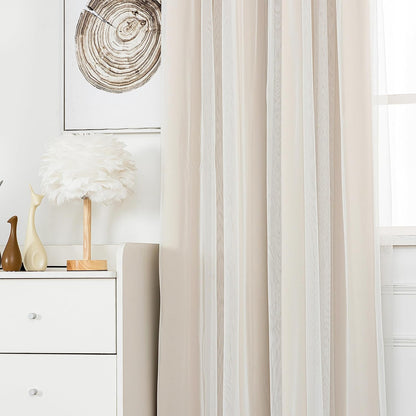 INLINAS Blackout Curtains with Sheer Overlay, Beige, 52x84 Inches