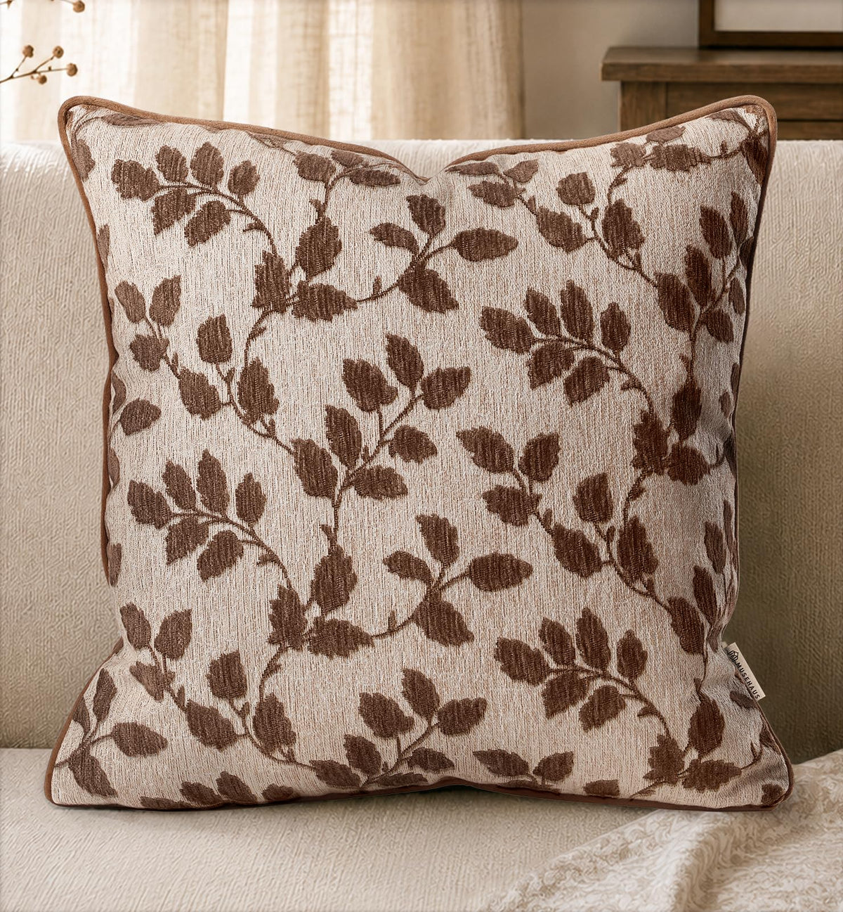 Chenille Throw Pillow Cover, 18x18 Inch, Fall Floral