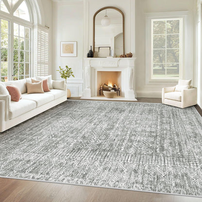Living Room Rugs 8x10: Washable Moroccan Geometric Boho Rug Farmhouse Non Slip Stain Resistant Large Rug Low Pile Soft Carpet for Bedroom Dining Room Children Room (Beige,8'x10')