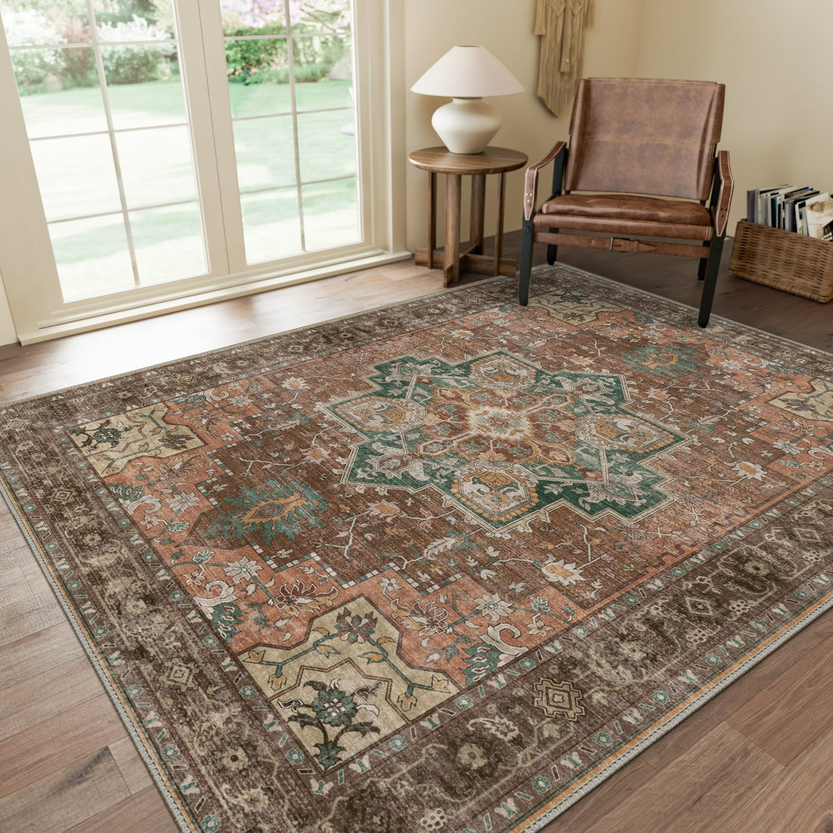 GENIMO 8x10 Washable Area Rugs for Living Room, Non Slip, Taupe Brown
