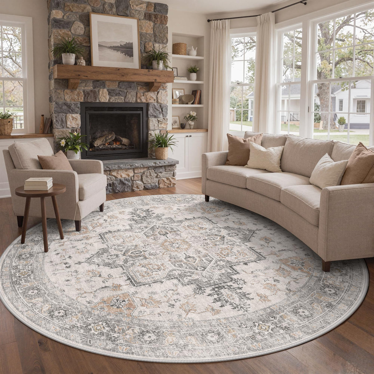 GENIMO 8x10 Washable Area Rugs for Living Room, Non Slip, Taupe Brown