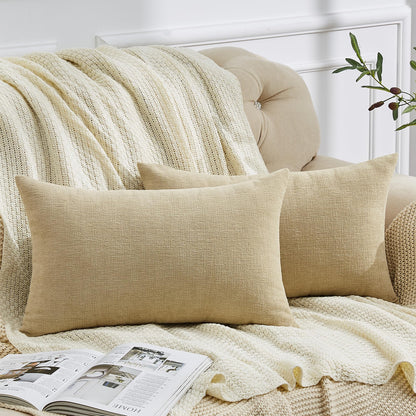 GAWAMAY Lumbar Support Pillow Decorative Rectangle Throw Pillow Covers 12"x20" Inch Set of 2, Soft Chenille Fall Pillowcase for Living Room Bedroom Sofa Couch Cushion Cover Grey 30x50cm (No Insert)