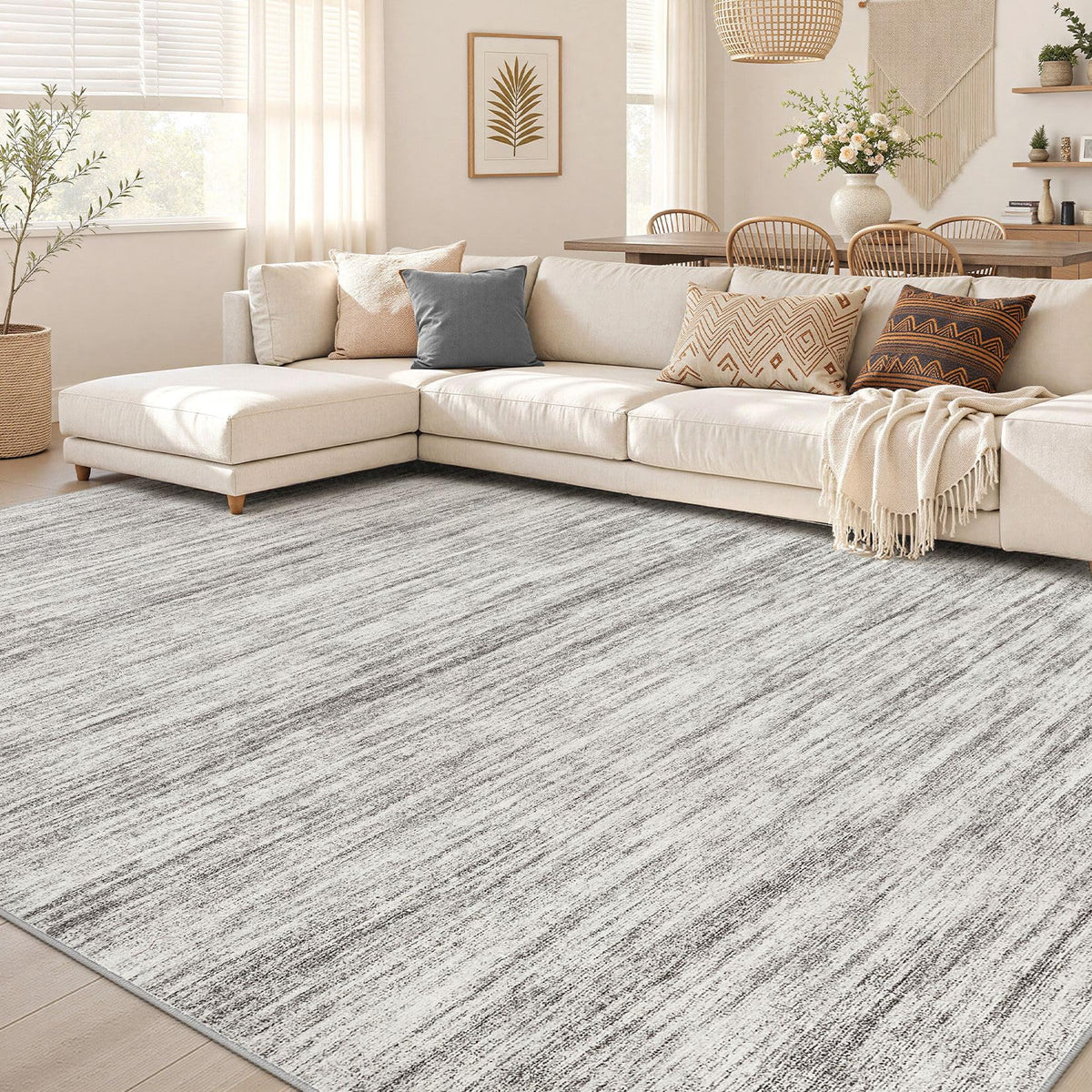 Nakagishi Boho 5x7 Area Rug Living Room Rugs Machine Washable Beige/Brown