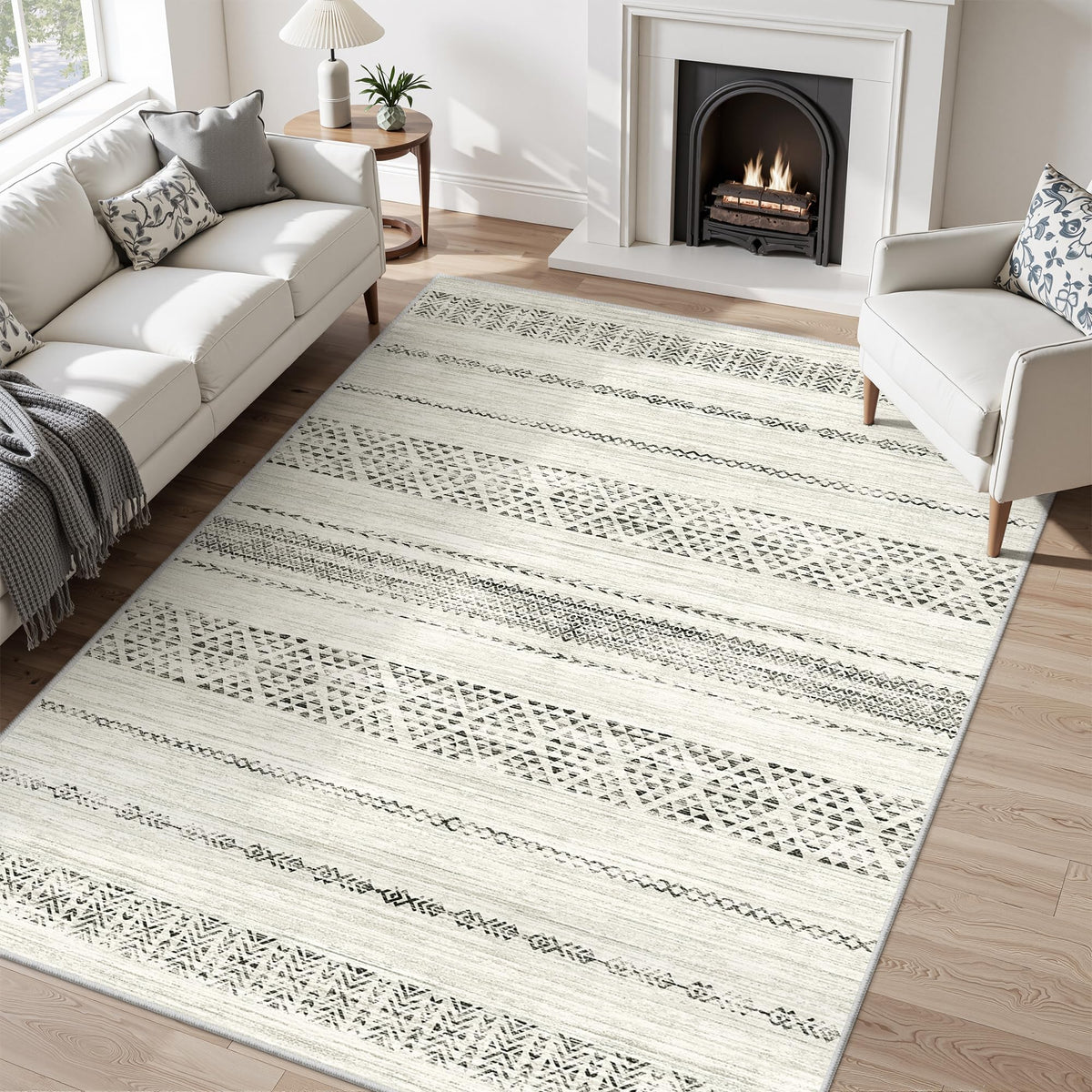 Miukiki 8x10 Area Rug for Living Room, Washable Soft Non Slip Rug Grey