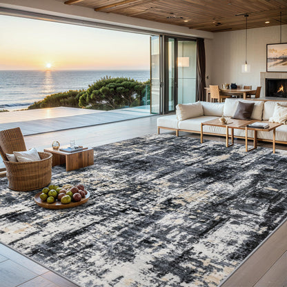 PLHXFR 8x10 Area Rug Living Room: Modern Abstract Washable Carpet Grey