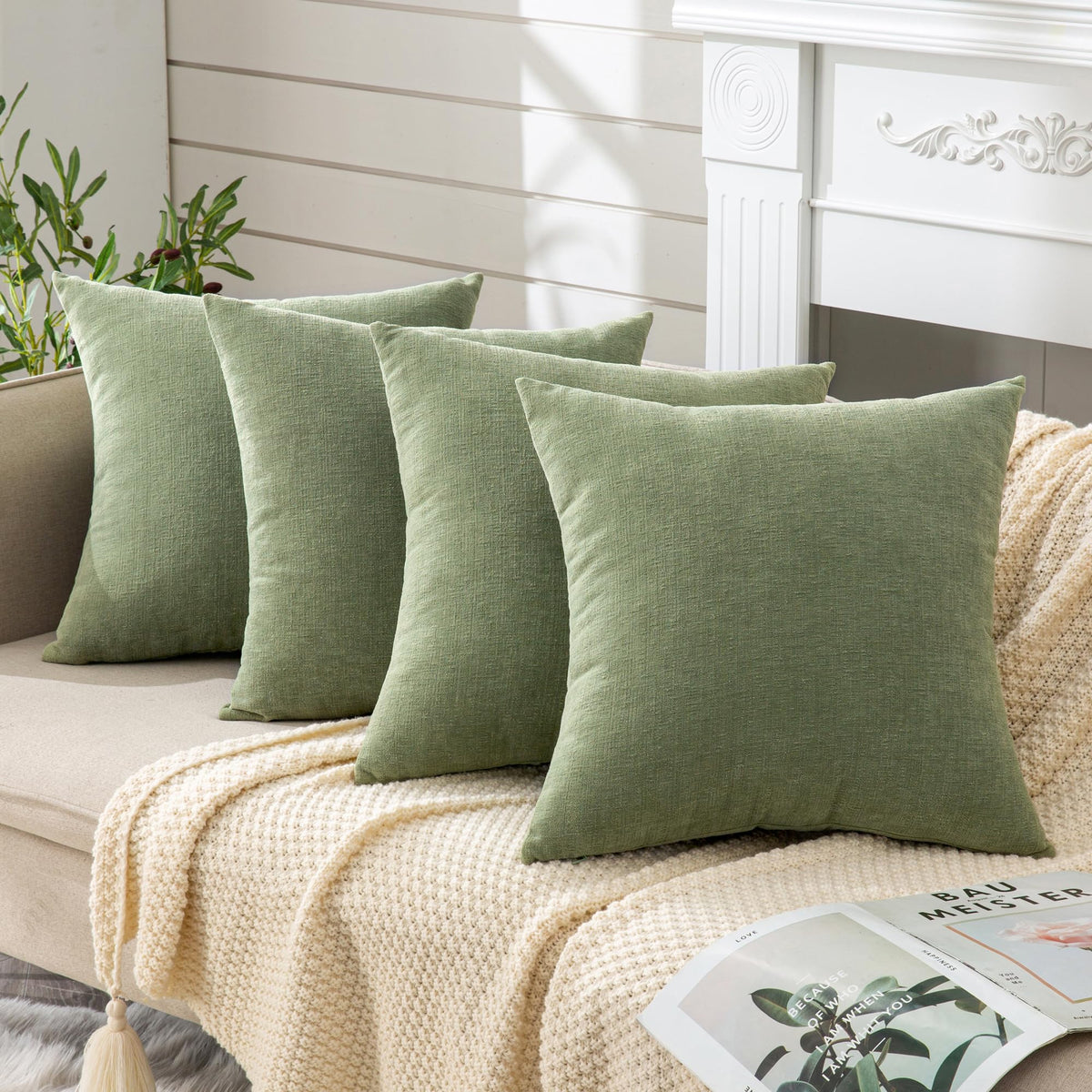 GAWAMAY Lumbar Support Pillow Decorative Rectangle Throw Pillow Covers 12"x20" Inch Set of 2, Soft Chenille Fall Pillowcase for Living Room Bedroom Sofa Couch Cushion Cover Grey 30x50cm (No Insert)