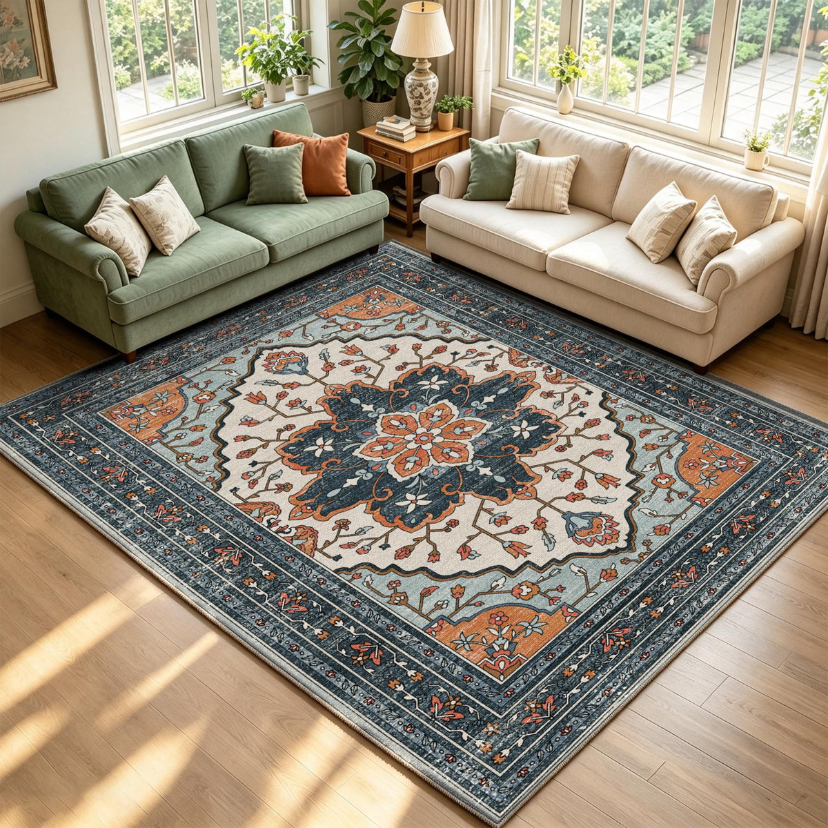 YARNSCAPE 5' x 7' Machine Washable Area Rug, Non-Slip Low-Pile Carpet