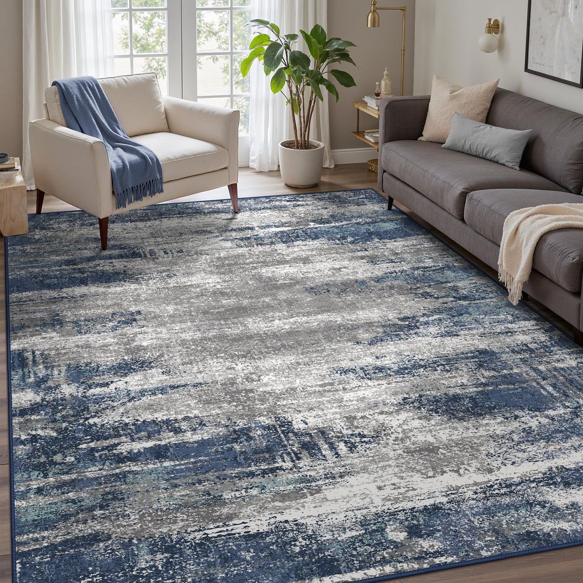 GENIMO 8x10 Washable Area Rugs for Living Room, Non Slip, Taupe Brown