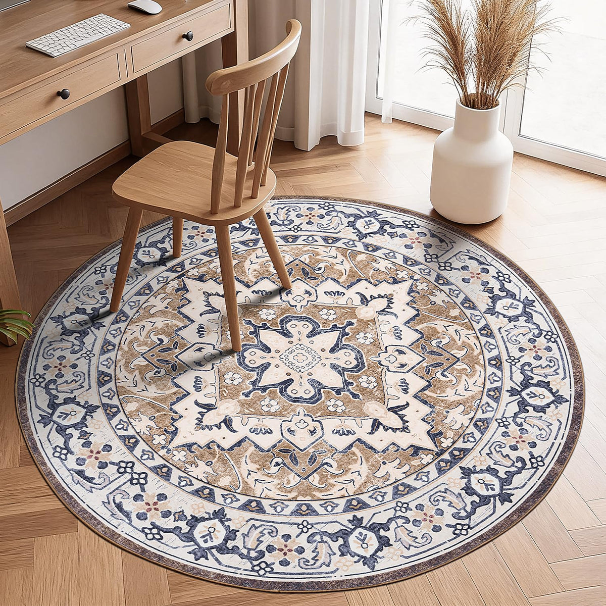 Lofus 5x7 Area Rugs for Living Room Bedroom, Soft Boho Carpet Floral Brown