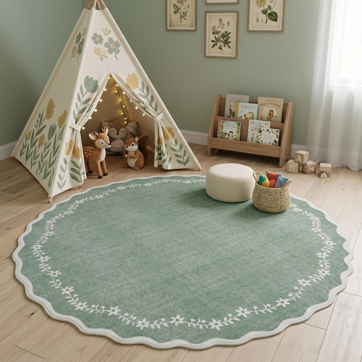 GarveeHome 5x7 Scalloped Area Rug Jute Washable Bedroom Living Room Rug