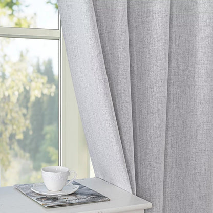 100% Blackout Curtains 84 inch Length Faux Linen (W52 x L84, Beige)