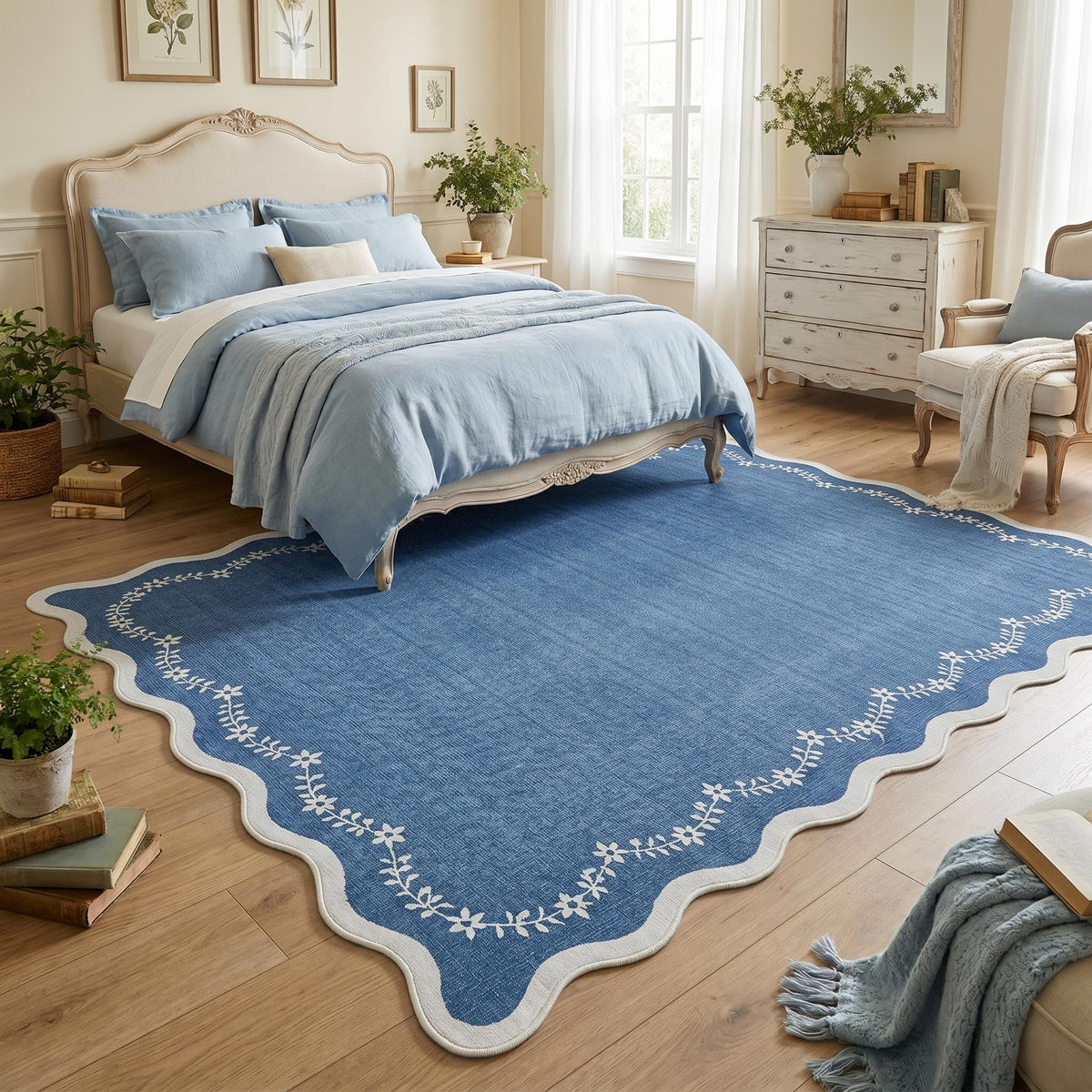 GarveeHome 5x7 Scalloped Area Rug Jute Washable Bedroom Living Room Rug