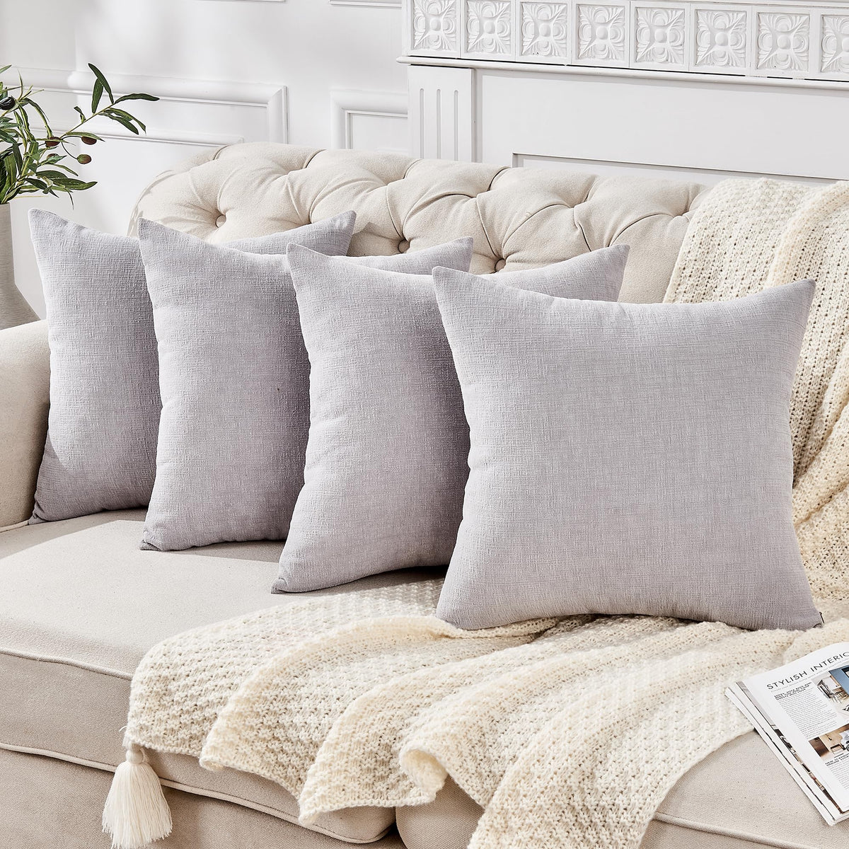GAWAMAY Lumbar Support Pillow Decorative Rectangle Throw Pillow Covers 12"x20" Inch Set of 2, Soft Chenille Fall Pillowcase for Living Room Bedroom Sofa Couch Cushion Cover Grey 30x50cm (No Insert)