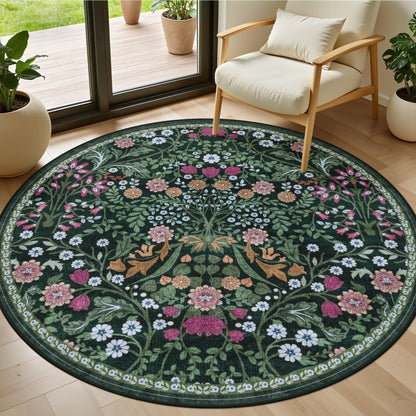 PLHXFR 8x10 Area Rug Living Room: Floral Washable Boho Carpet Dark Green