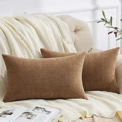 GAWAMAY Decorative Square Throw Pillow Covers 18"x18" Inch Set of 2, Super Soft Chenille Pillows Farmhouse Fall Pillowcase for Living Room Bedroom Sofa Couch Cushion Cover Burnt Orange 45x45cm