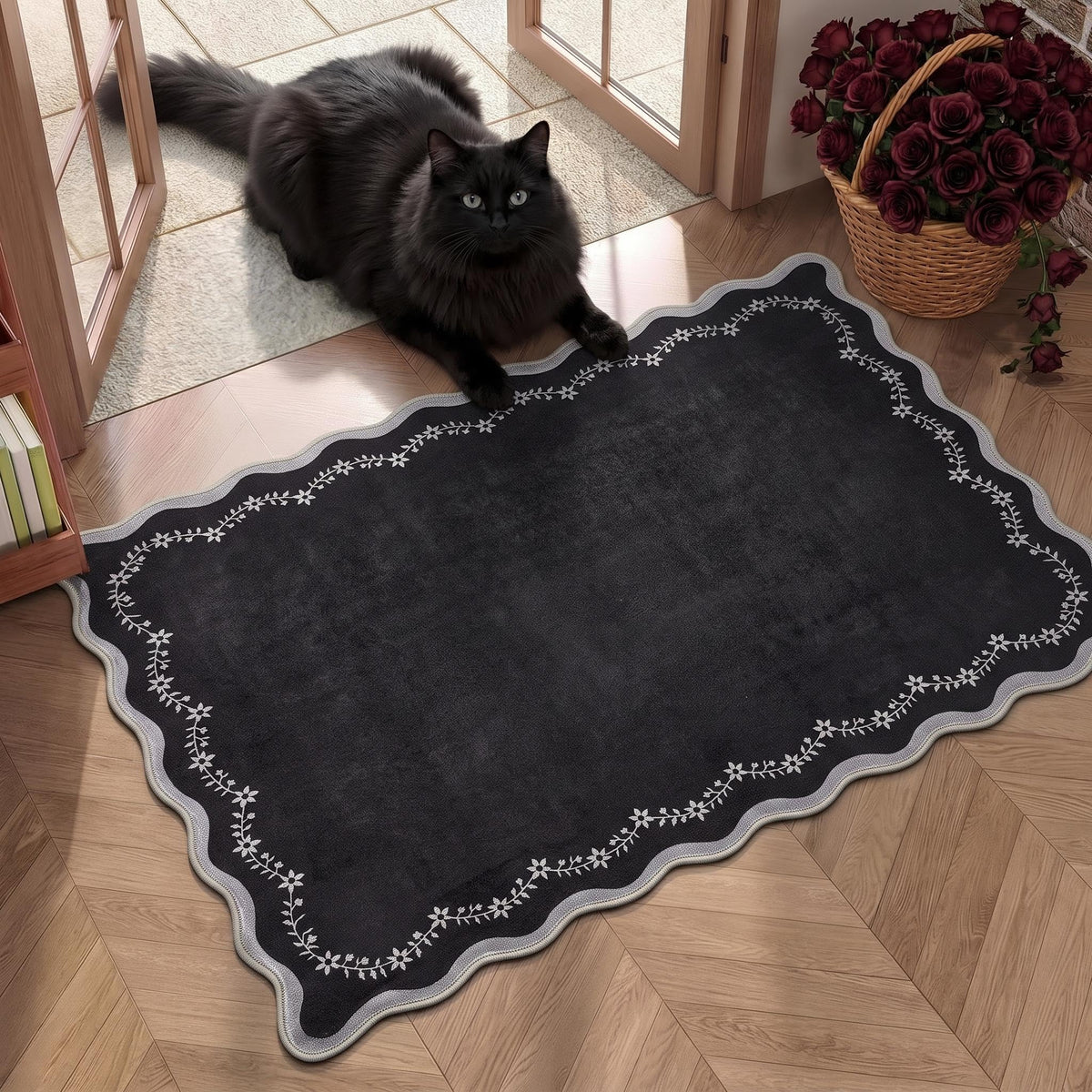 GarveeHome 5x7 Scalloped Area Rug Jute Washable Bedroom Living Room Rug