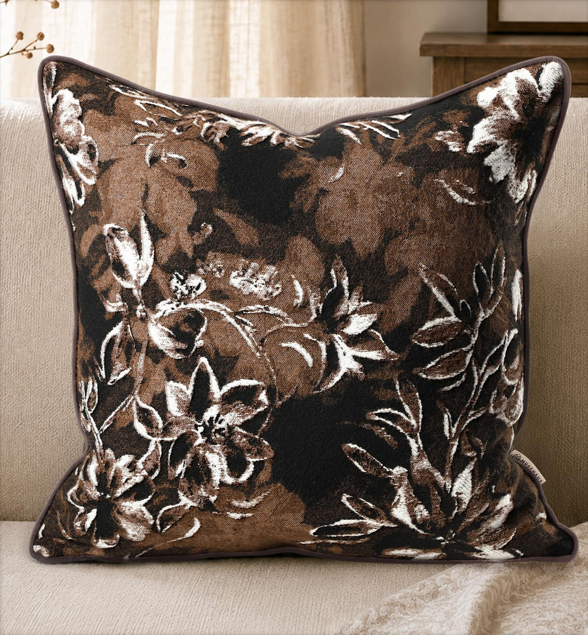 Chenille Throw Pillow Cover, 18x18 Inch, Fall Floral