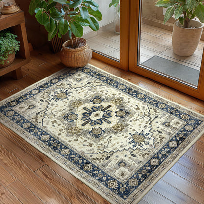 Washable Area Rug for Living Room: 9x12 Modern Abstract Neutral Soft Rug for Bedroom Dining Room No Slip Low Pile Carpet for Nursery Home Office - Grey/Blue