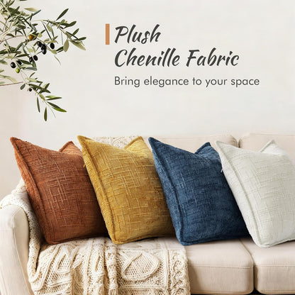 decorUhome Chenille Fall Throw Pillow Covers 18x18 Set of 2, Mustard Yellow