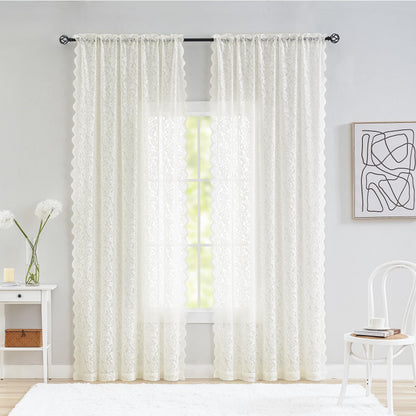 ALIGOGO Black Lace Curtains for Living Room, Gothic Decor, 52W x 84L Inch