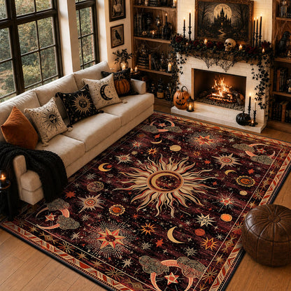 Vacuum-Friendly, 5x7 Washable Area Rug, Black Gold Beige Red