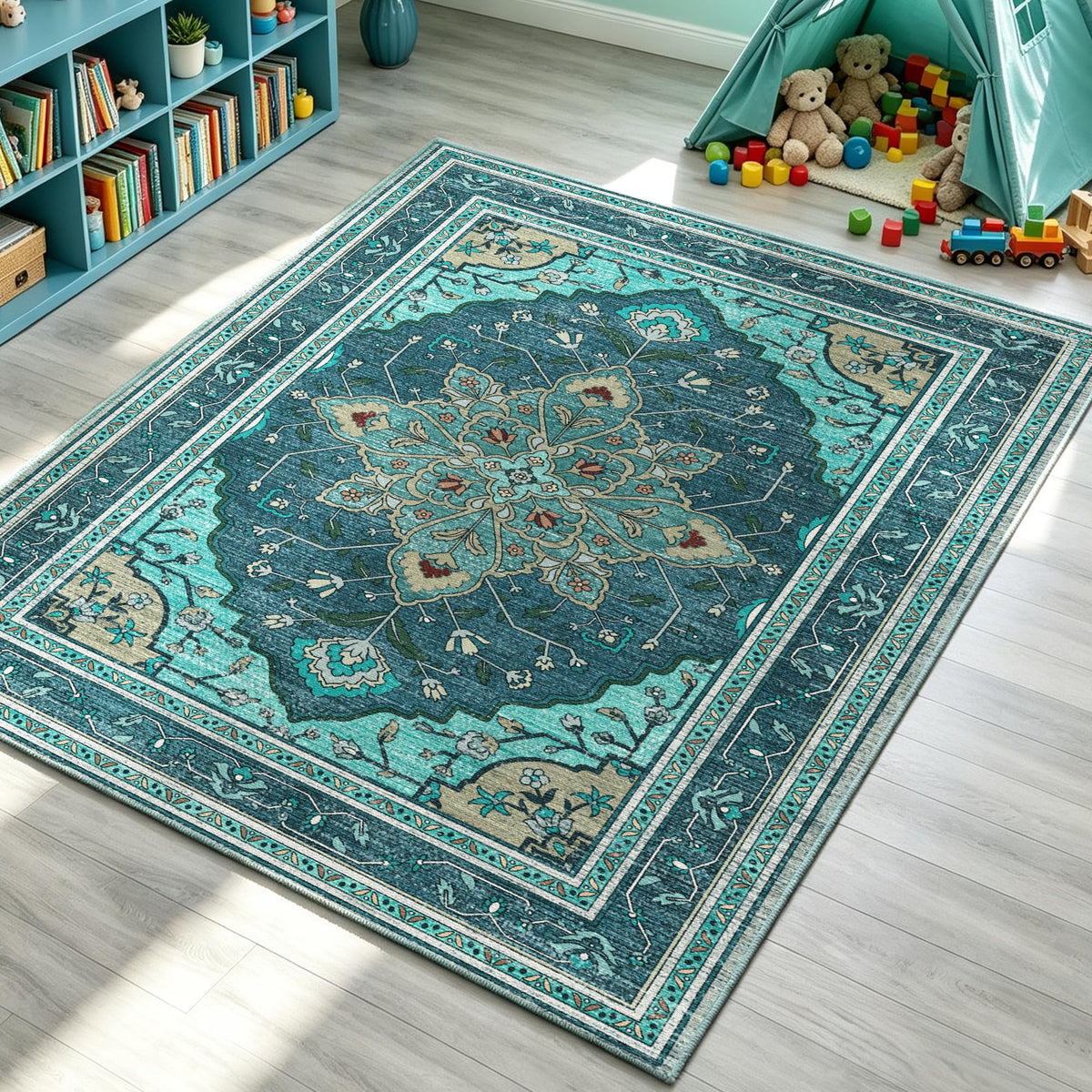 YARNSCAPE 5' x 7' Machine Washable Area Rug, Non-Slip Low-Pile Carpet
