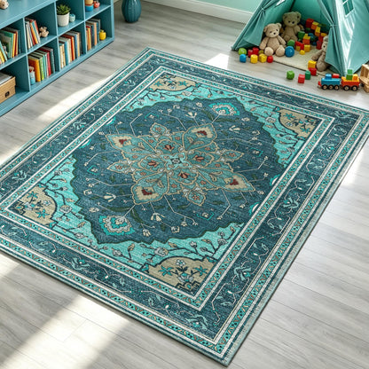 YARNSCAPE 5' x 7' Machine Washable Area Rug, Non-Slip Low-Pile Carpet