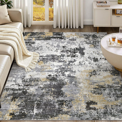 UERMEI 8x10 Area Rug Living Room Rugs - Washable Neutral Modern Abstract Soft Thin Large Rug Indoor Floor No Slip Rug Carpet for Bedroom Under Dining Table Home Office Decor - Brown Grey