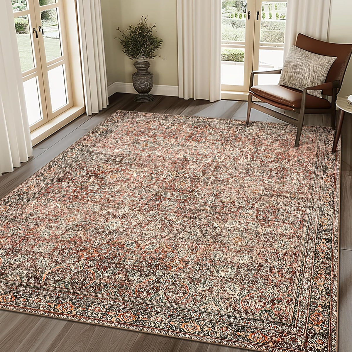 GENIMO 8x10 Washable Area Rugs for Living Room, Non Slip, Taupe Brown