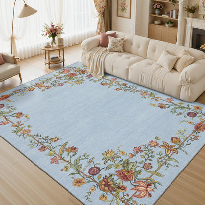 JOLLYVOGUE Washable 8x10 Area Rug for Living Room, Vintage Floral, Beige