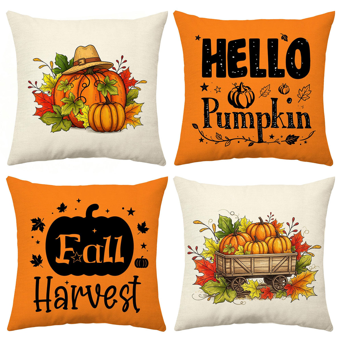 Halloween Decor Gifts Throw Pillow Covers 18x18 Set of 4 Boo Cat Ghost Pumpkin Decorative Pillow Covers Spooky Cushion Case Decoration for Famly Farmhouse Sofa Couch (Halloween)