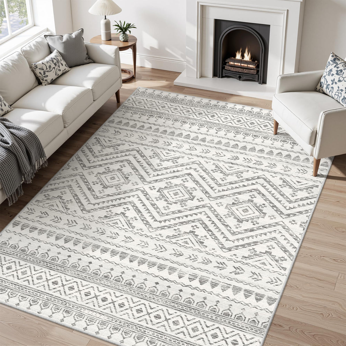 Miukiki 8x10 Area Rug for Living Room, Washable Soft Non Slip Rug Grey