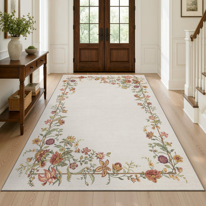 JOLLYVOGUE Washable 8x10 Area Rug for Living Room, Vintage Floral, Beige