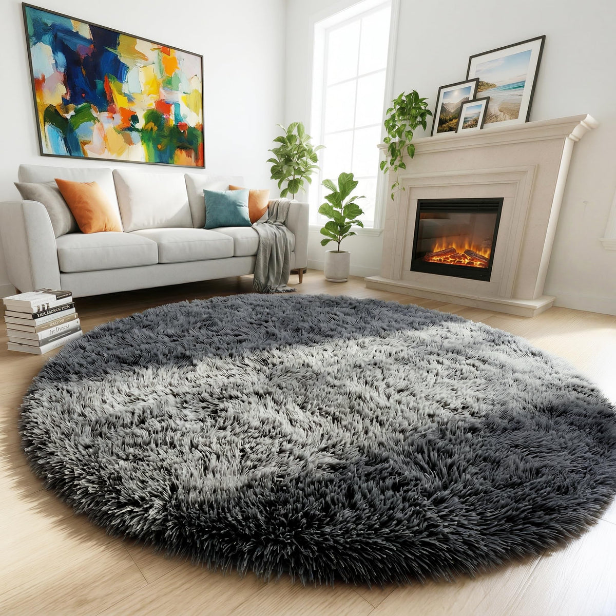 Amdrebio Pink Circle Round Fluffy Area Rug 4Ft for Girls Bedroom Kids Room