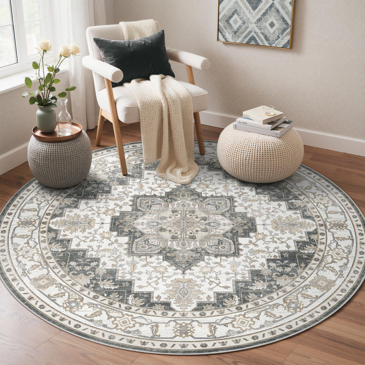 GENIMO 8x10 Washable Area Rugs for Living Room, Non Slip, Taupe Brown