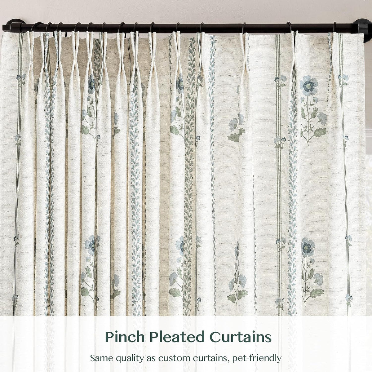 Pinch Pleated Curtains for Living Room Bedroom Dining Room - 72 Inches Light Filtering Floral Curtains Luxury Linen Drapes Farmhouse Window Curtains with Hooks - 2 Panels Set, 40" W x 72" L
