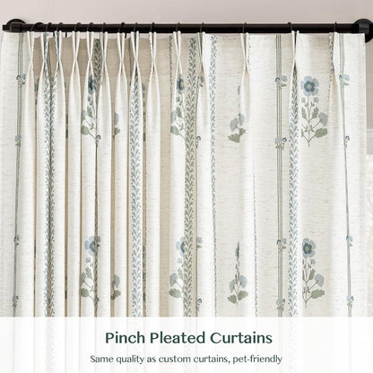 Pinch Pleated Curtains for Living Room Bedroom Dining Room - 72 Inches Light Filtering Floral Curtains Luxury Linen Drapes Farmhouse Window Curtains with Hooks - 2 Panels Set, 40" W x 72" L