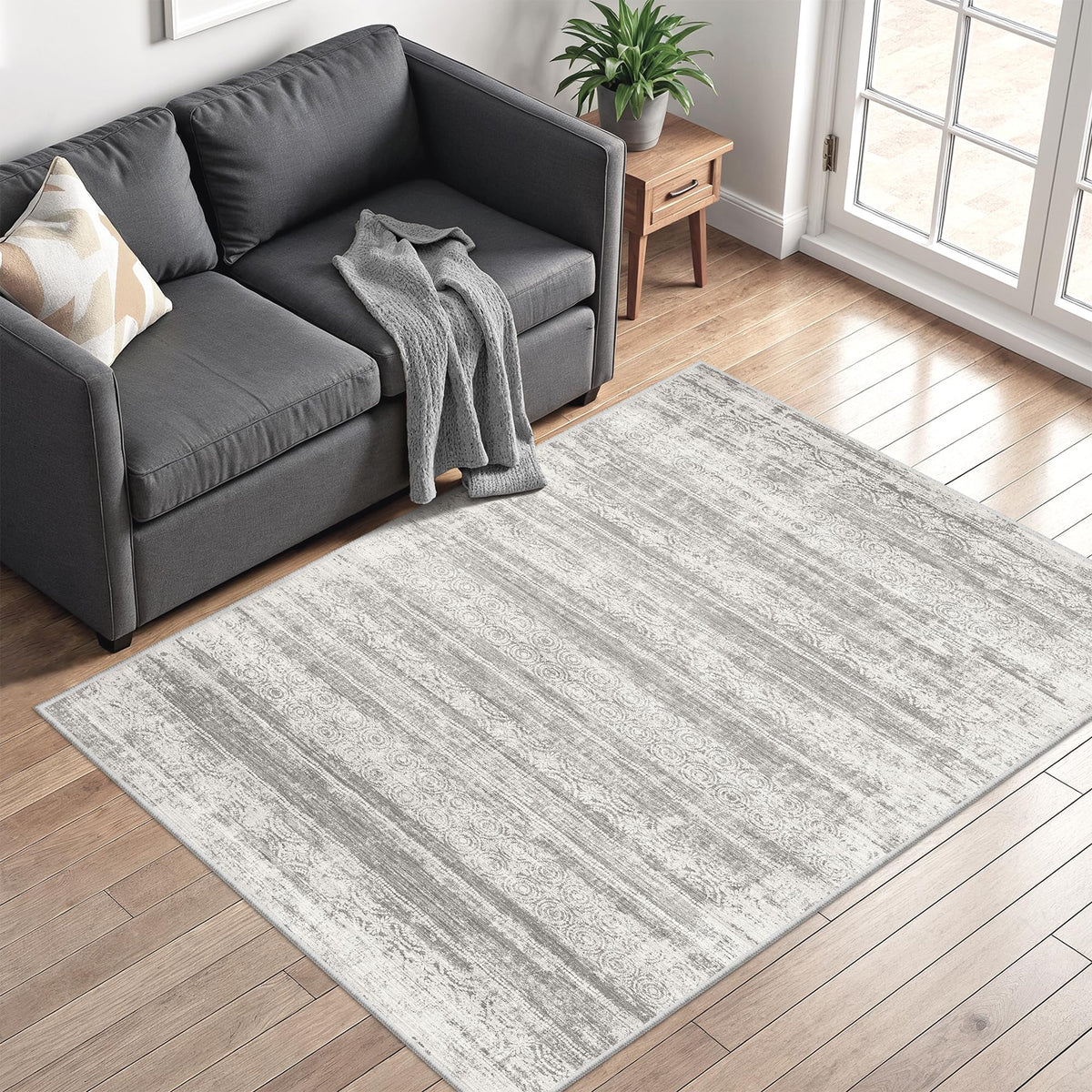 Miukiki 8x10 Area Rug for Living Room, Washable Soft Non Slip Rug Grey