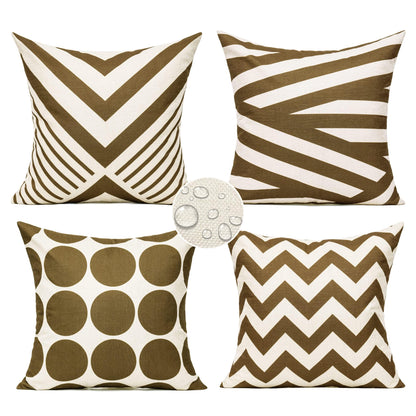 All Smiles Outdoor Waterproof Throw Pillow Covers 18X18 Set of 4,Orange Decorative Cushion Covers Boho Decorations Outside for Patio Furniture Porch Seat Chair Couch Sofa Living Room Geometric
