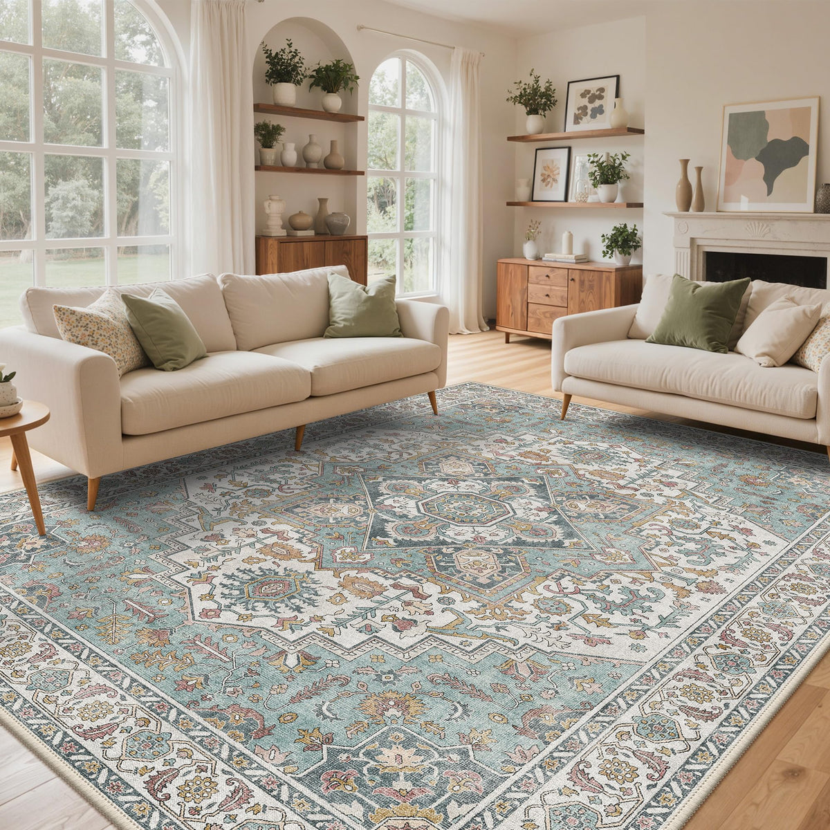 GENIMO 8x10 Washable Area Rugs for Living Room, Non Slip, Taupe Brown