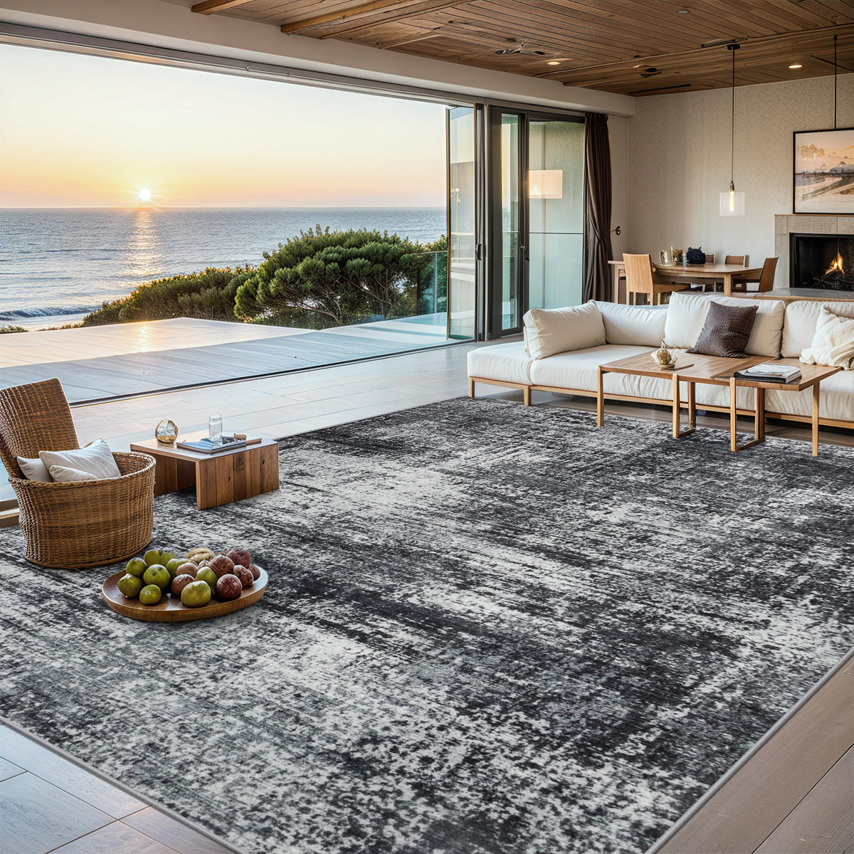 PLHXFR 8x10 Area Rug Living Room: Modern Abstract Washable Carpet Grey