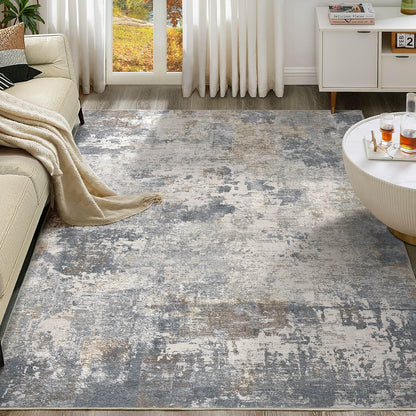 UERMEI 8x10 Area Rug Living Room Rugs - Washable Neutral Modern Abstract Soft Thin Large Rug Indoor Floor No Slip Rug Carpet for Bedroom Under Dining Table Home Office Decor - Brown Grey
