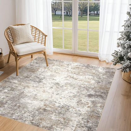 UERMEI 8x10 Area Rug Living Room Rugs - Washable Neutral Modern Abstract Soft Thin Large Rug Indoor Floor No Slip Rug Carpet for Bedroom Under Dining Table Home Office Decor - Brown Grey